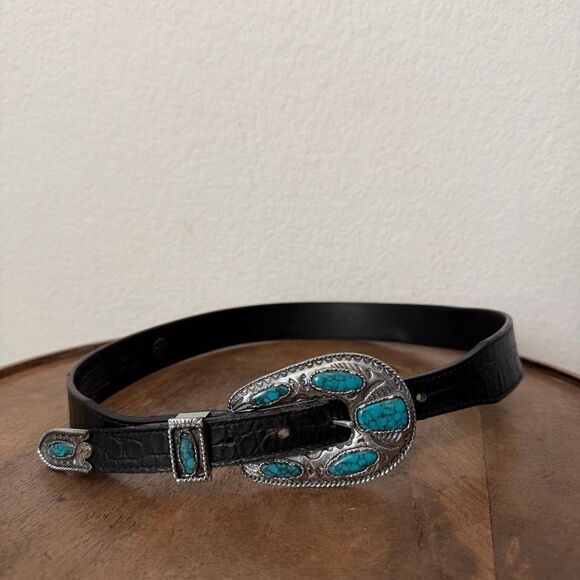 Silver Creek Collection Genuine Leather Black Silver Turquoise Belt Women\'s 28 main image 5